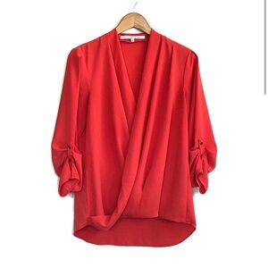 Rachel rachel roy coral faux wrap long sleeve blouse
